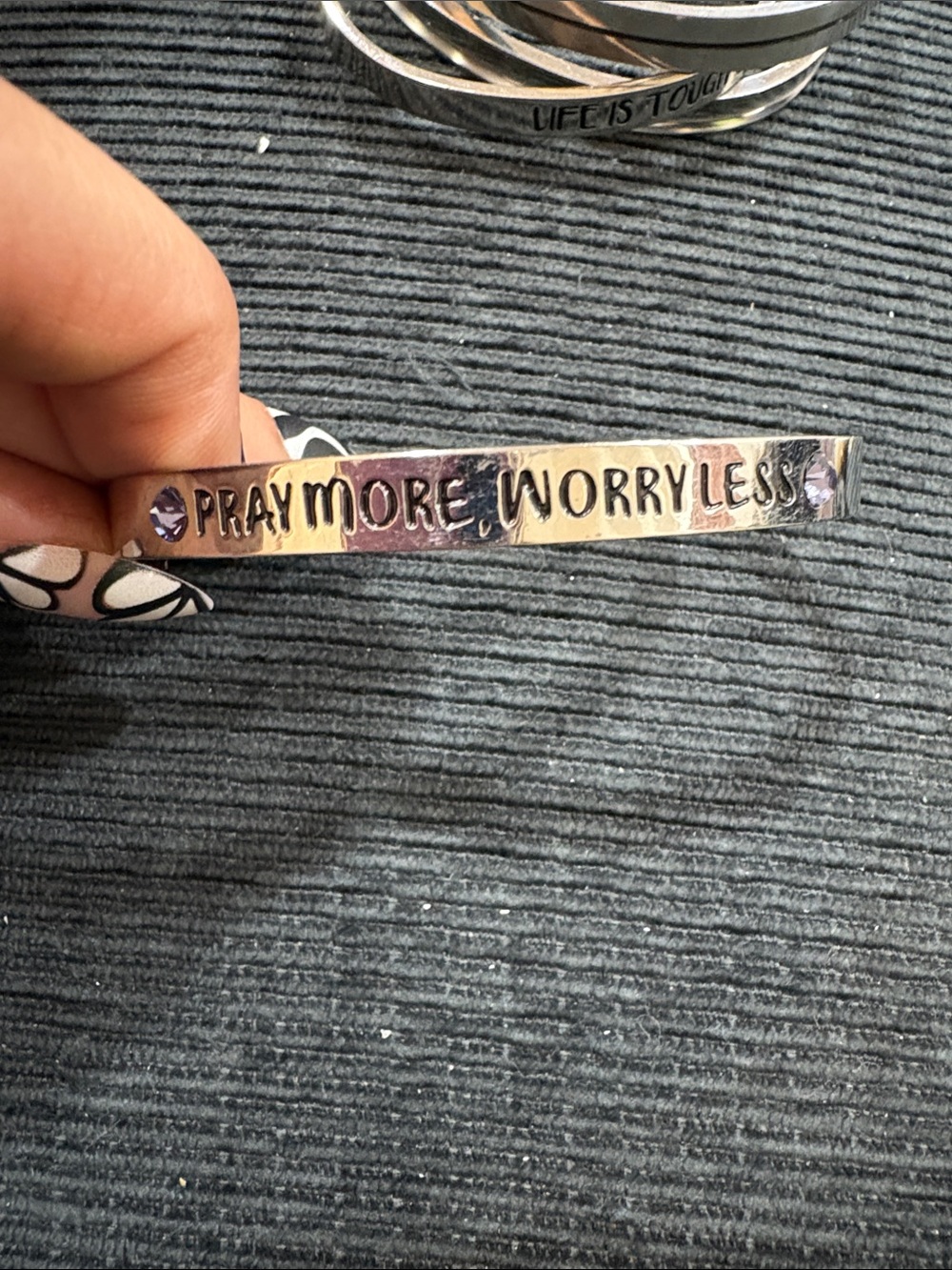 19-Pray More Worry Less Silver Inspirational Cuff Bracelet